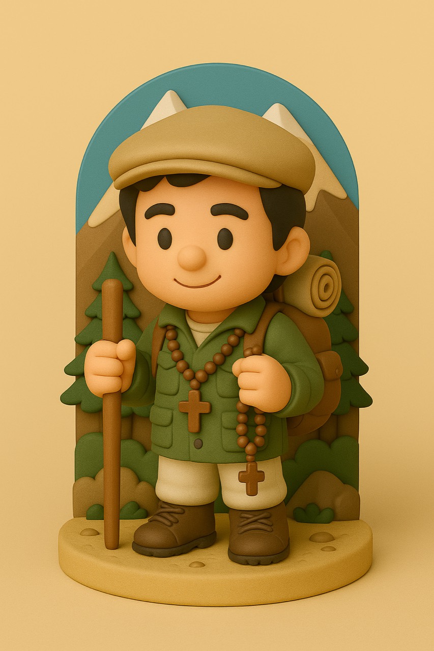 Devotional figure of a saint standing with the lion and wave motif